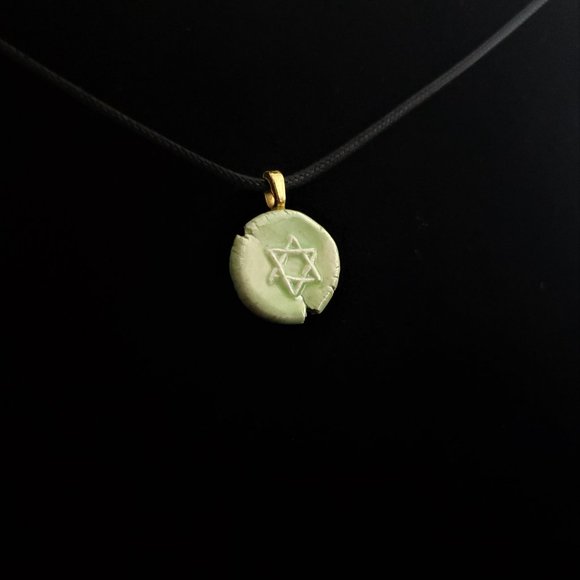 Handmade Ceramic Light Green Star of David Pendant Necklace - Picture 3 of 14